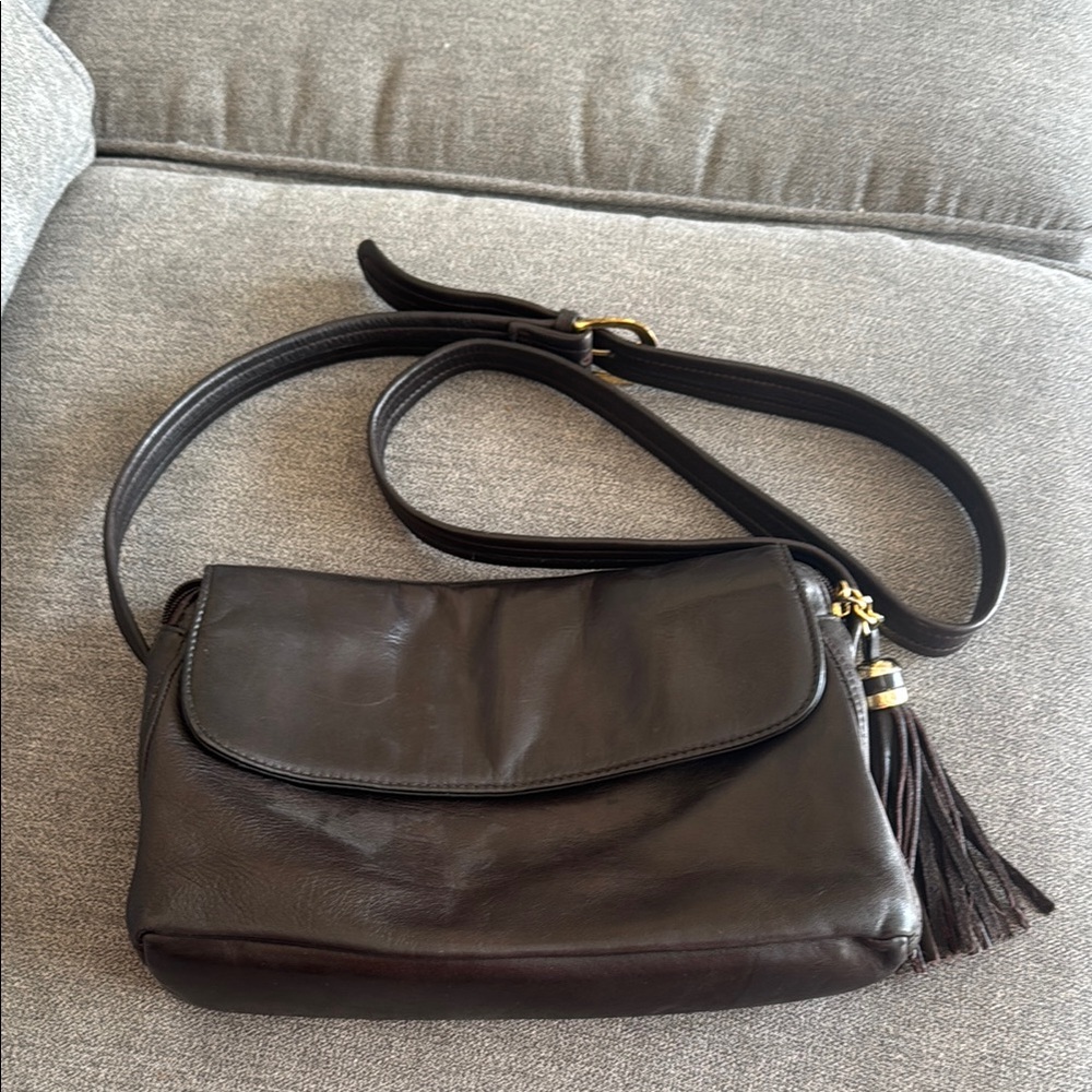 Tignanello Brown Leather Crossbody Bag with Tassel